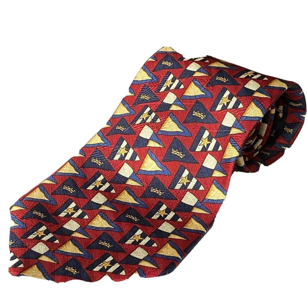 TOMMY HILFIGER Necktie 100% Silk Nautical Flags Red Navy Yellow 2831
